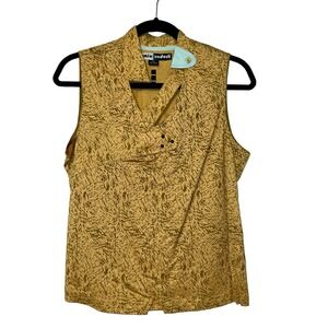 Jamie Sadock Womens Golf Shirt Sz M Yellow Brown V Neck Sleeveless Cotton